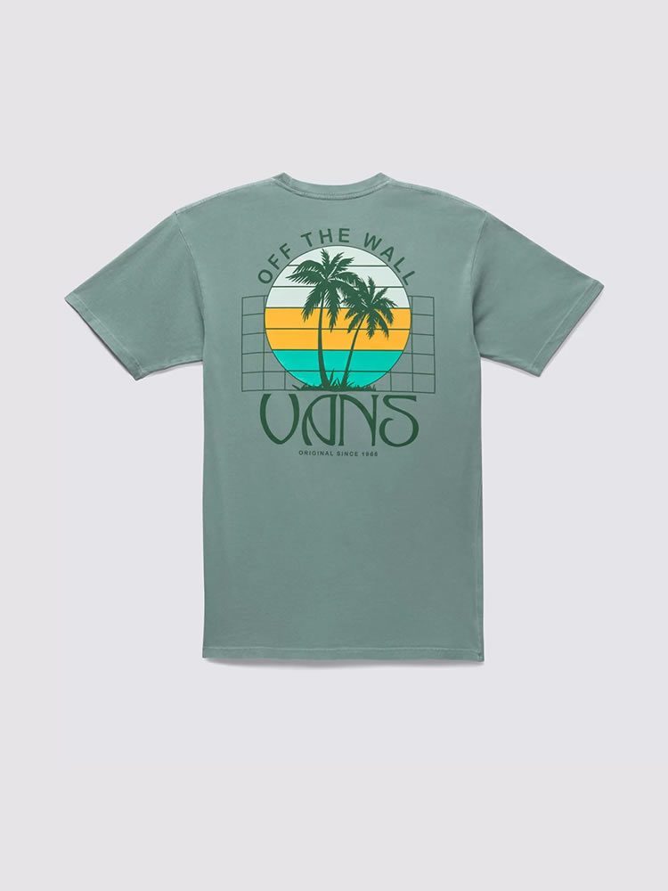 TEE SUNSET DUAL PALM VINTAGE SS CHINOIS GREEN