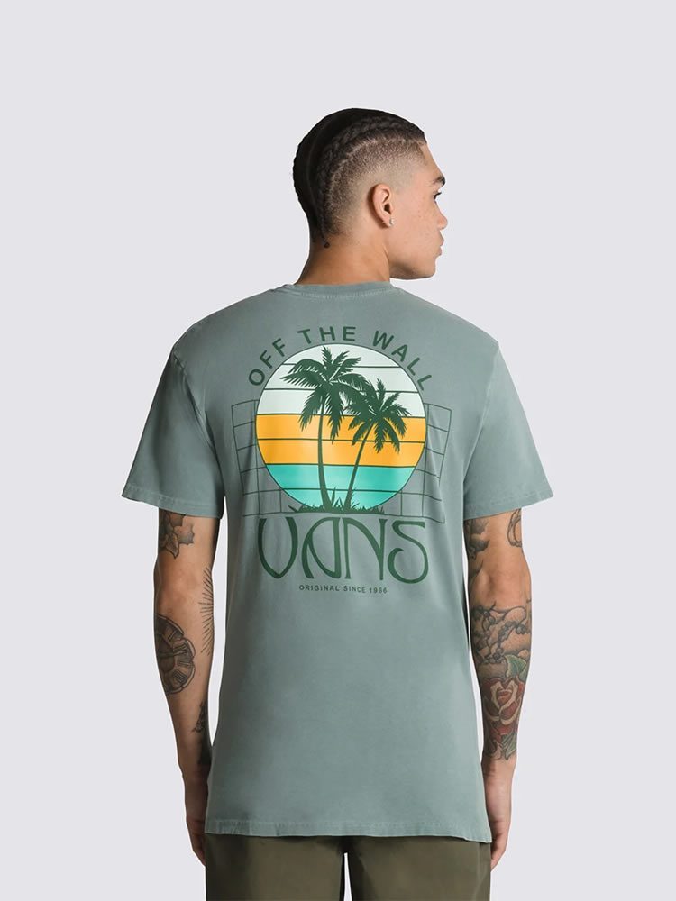 TEE SUNSET DUAL PALM VINTAGE SS CHINOIS GREEN