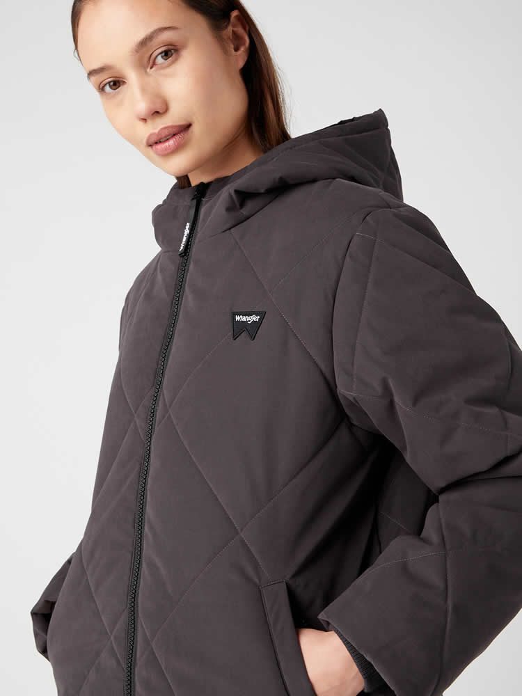 WRANGLER LONG QUILTED JACKET FADED BLACK